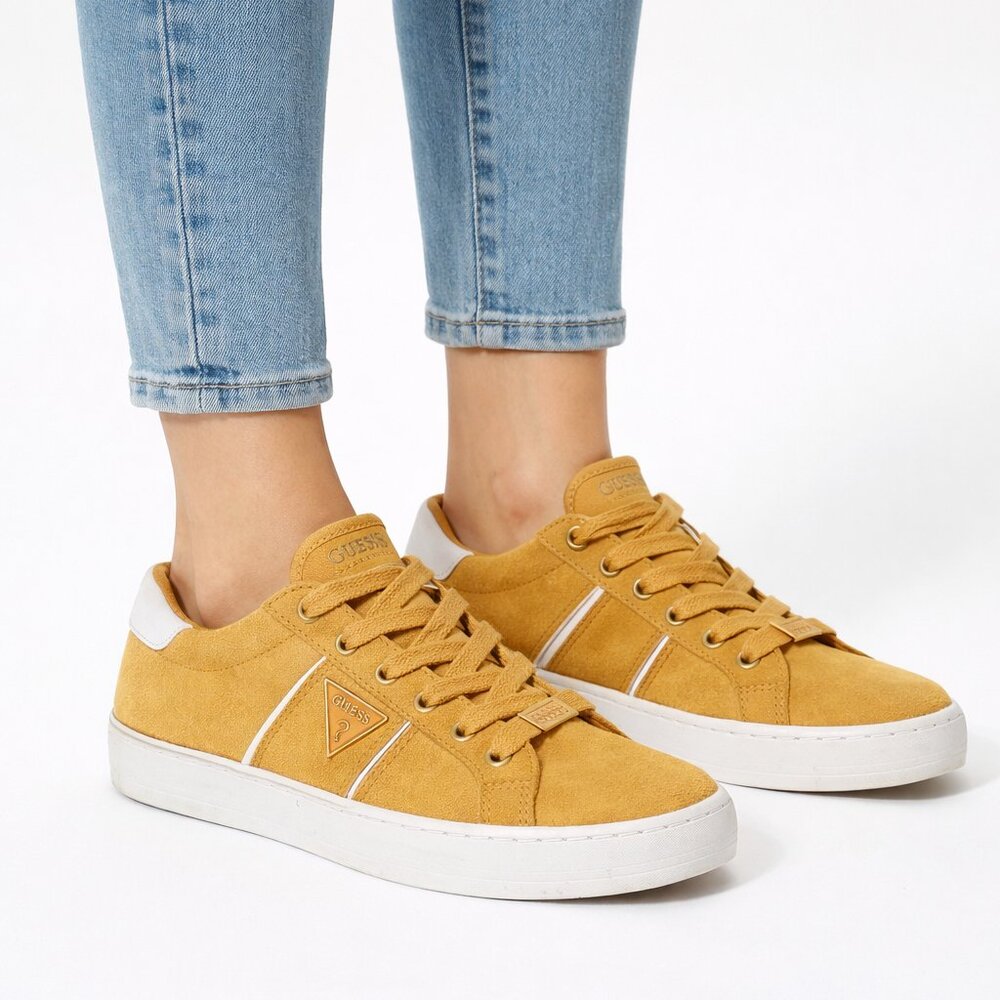 Guess Sneakers Women’s Size 7 M Mustard Yellow/ white  Lace UP